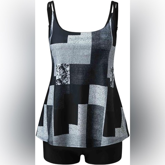 Tankini Top Boy Shorts Two Piece Swmsuit Bathing Suits Tummy Control NWOT L - Picture 1 of 3